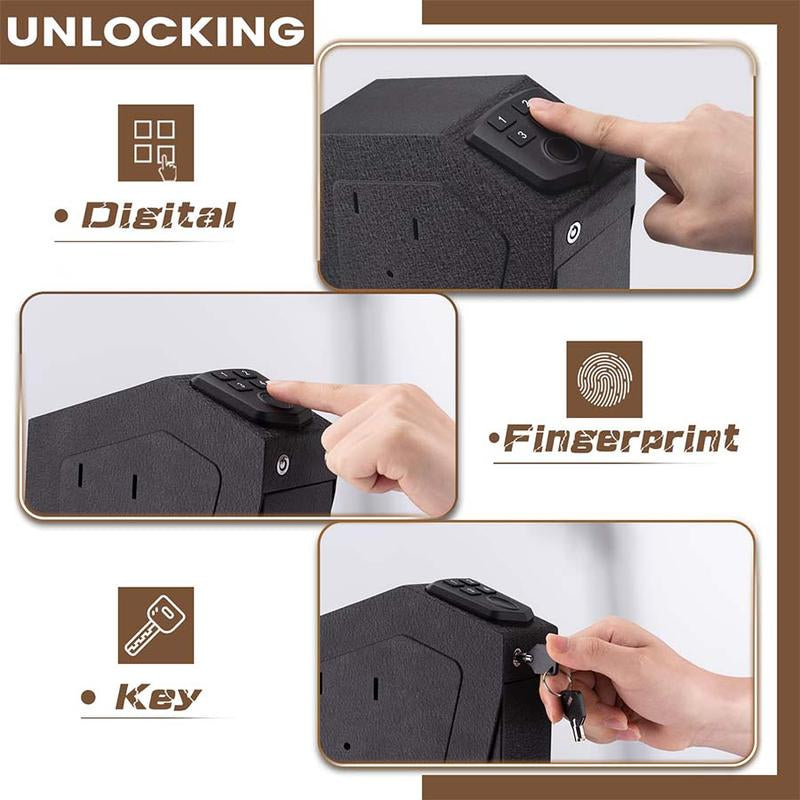 Biometric Mounted Fornightstanddesk,Bed Side,Wall,Truck-Auto Openhidden Hand -Withfingerprint, 4-Button Backlit Keypad,Key Lockbox Bedsidesafe Hidden Desk Safe