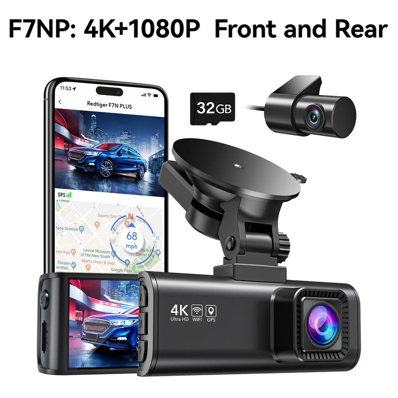 Redtiger F17 4K 3-Channel Dashcam + Hardwire Kit Double-4 Fuses with IR Night Vision & G-Sensor Emergency Recording