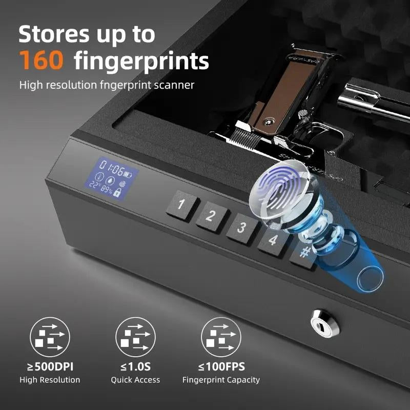 Biometric Mounted Fornightstanddesk,Bed Side,Wall,Truck-Auto Openhidden Hand -Withfingerprint, 4-Button Backlit Keypad,Key Lockbox Bedsidesafe Hidden Desk Safe