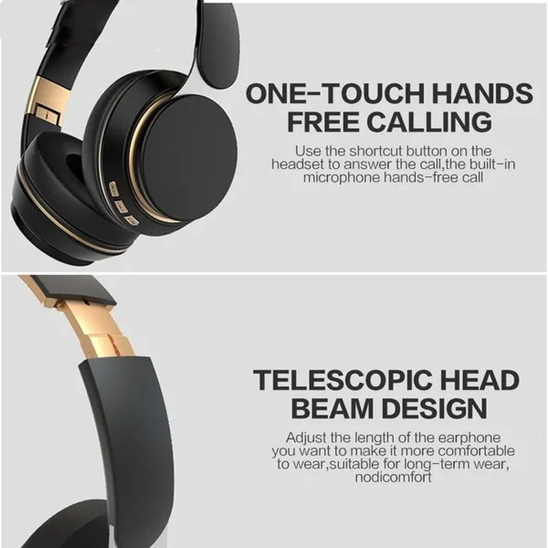 Foldable Wireless Stereo Headphones, Hifi Bluetooth Headset Deep Bass Sound HD Microphone PU Leather Earmuffs Noise Cancelling Audio Accessories for Smartphones, Tablets, Laptop, Music Player, Outdoor, Exercise, Travel - Support TF Card/ Wired Mode