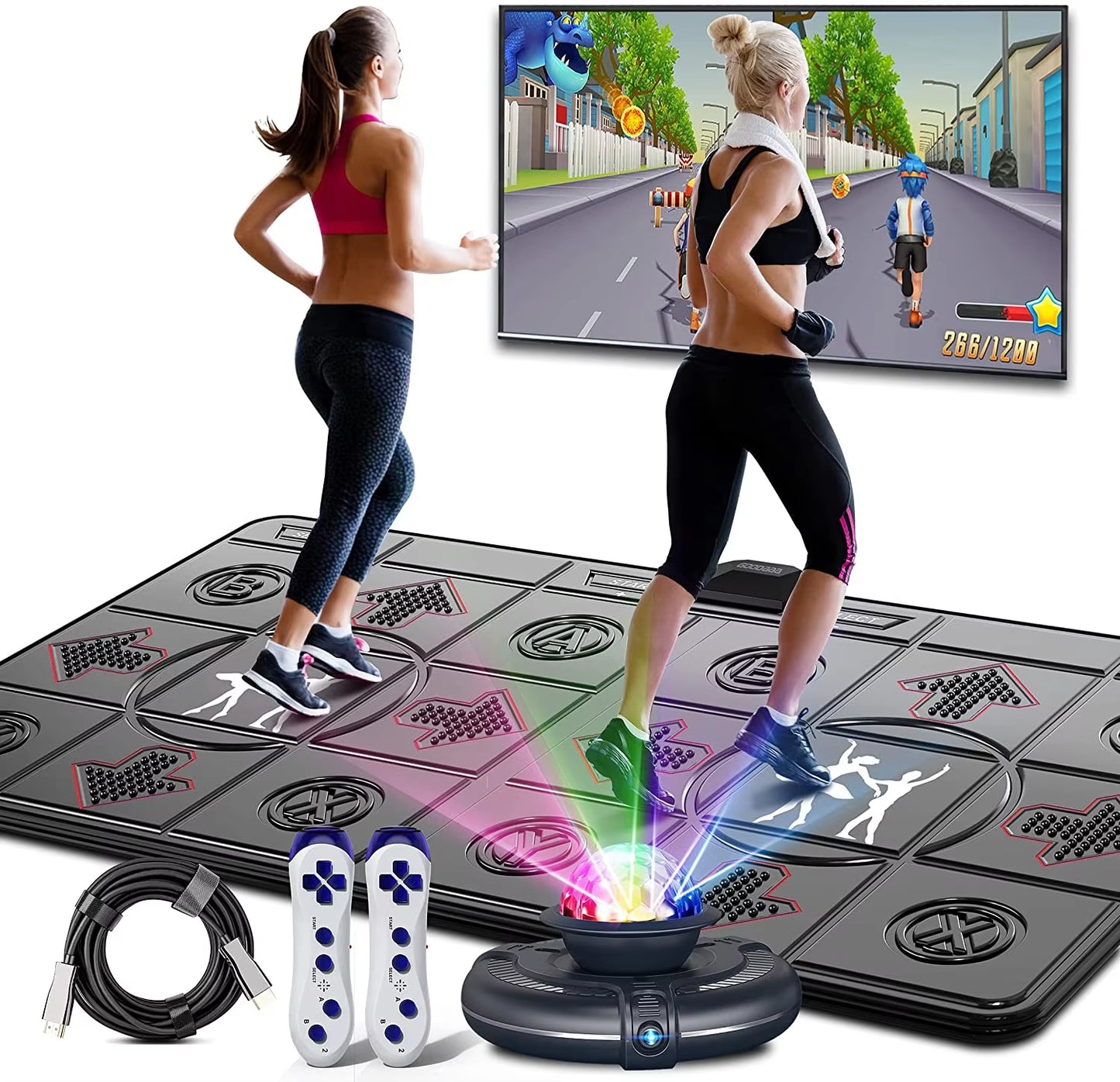 Dance Mat Game for TV / PC Motion Sensing Double User with Two Wireless Handle Controllers Non-Slip Massage Yoga Pads