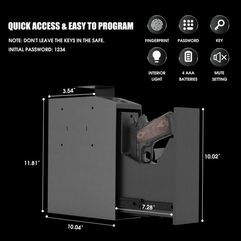 Biometric Mounted Fornightstanddesk,Bed Side,Wall,Truck-Auto Openhidden Hand -Withfingerprint, 4-Button Backlit Keypad,Key Lockbox Bedsidesafe Hidden Desk Safe