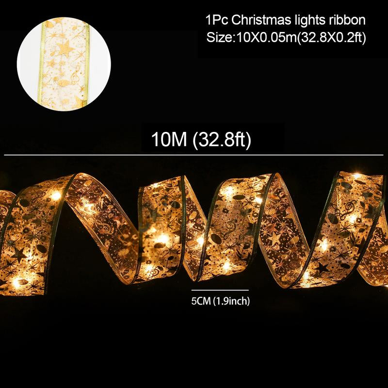 Christmas Tree Decorations String Light,32Ft 100 LED Gold Warm Lights Copper Wire Ribbon Light for Party Wedding,Christmas Tree Decor Light Ornaments