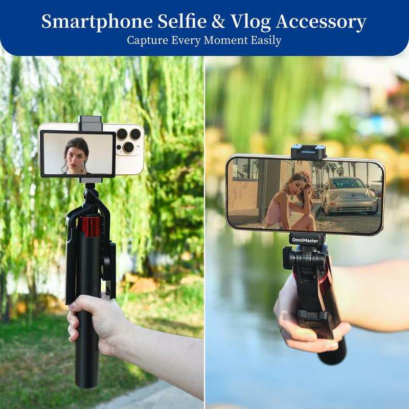 Omnimaster Phone Vlog Selfie Monitor Screen, Using Rear Camera for Selfie Vlog Live Stream (Wireless for Iphone & Android Phone. Wire for Iphone ONLY)